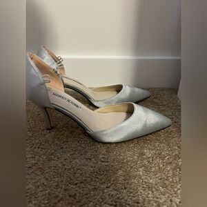 Manolo Blahnik Metallic Silver Satin Heels